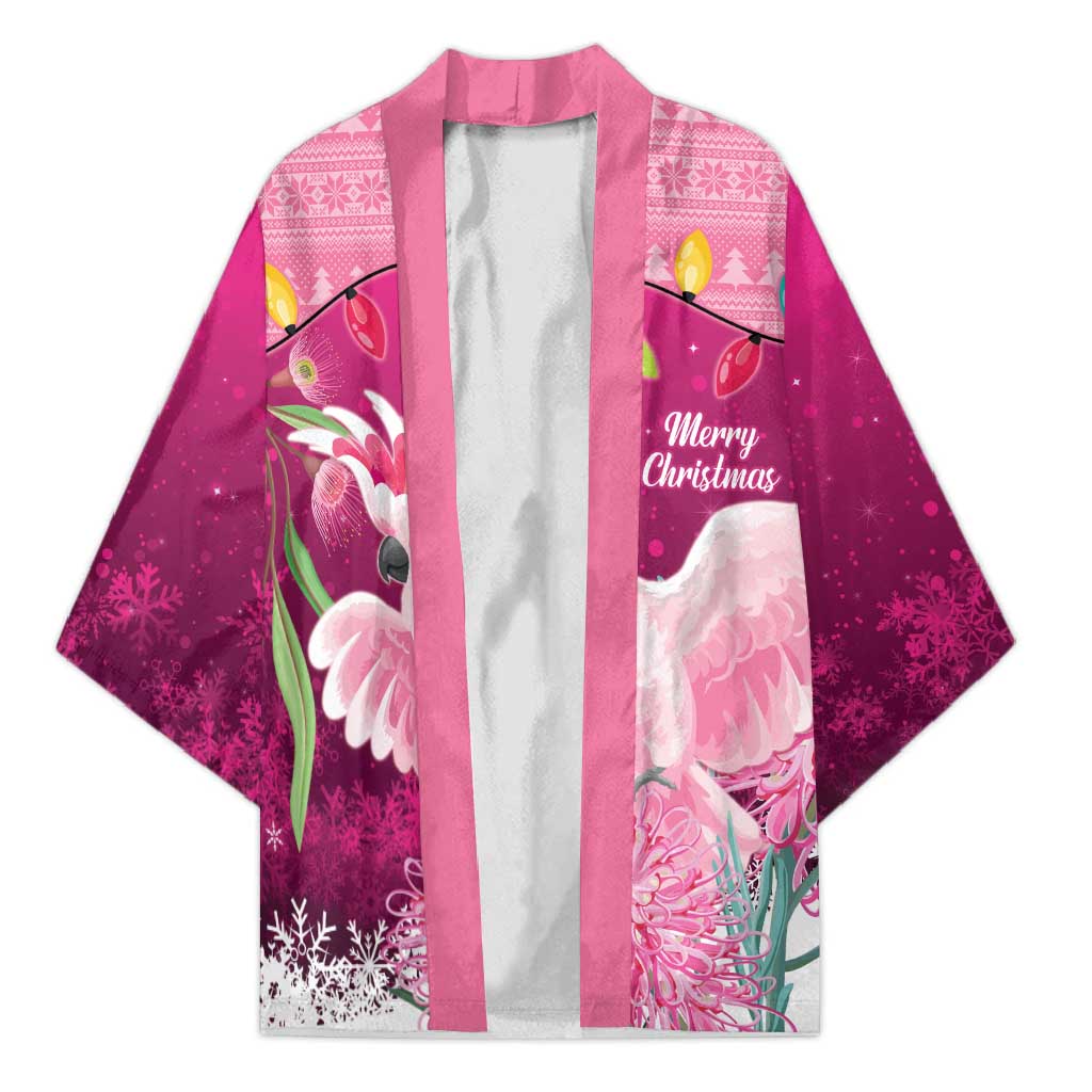 Pink Cockatoo Australia Christmas Kimono Grevillea Eucalyptus Blossoms - Aussie Hoodie