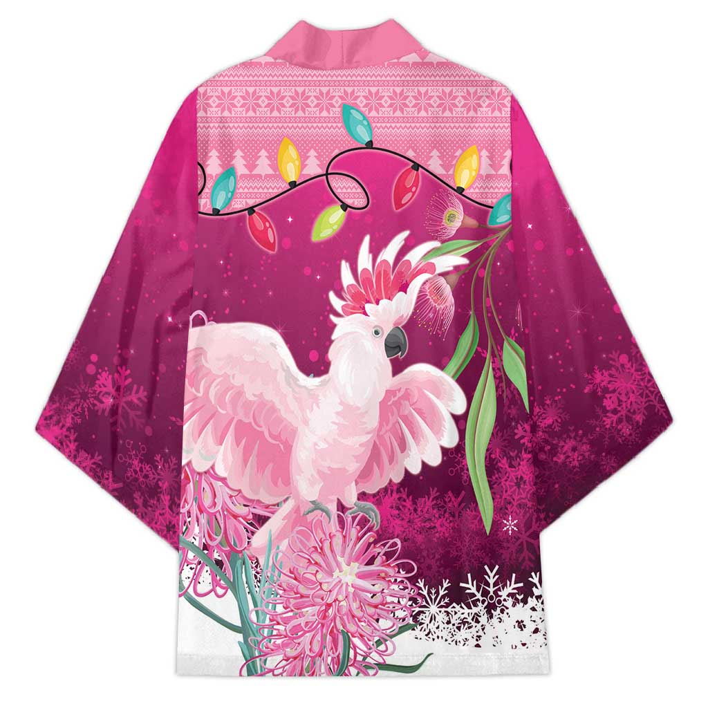 Pink Cockatoo Australia Christmas Kimono Grevillea Eucalyptus Blossoms - Aussie Hoodie