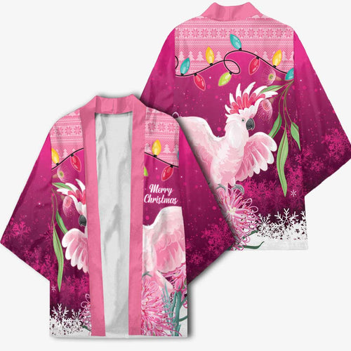 Pink Cockatoo Australia Christmas Kimono Grevillea Eucalyptus Blossoms - Aussie Hoodie