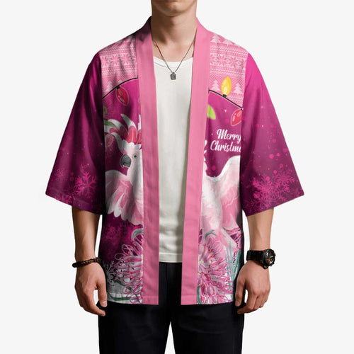 Pink Cockatoo Australia Christmas Kimono Grevillea Eucalyptus Blossoms - Aussie Hoodie