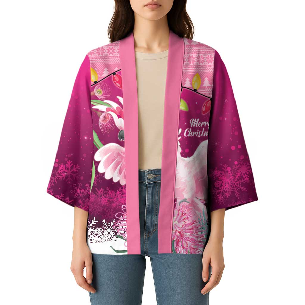 Pink Cockatoo Australia Christmas Kimono Grevillea Eucalyptus Blossoms - Aussie Hoodie