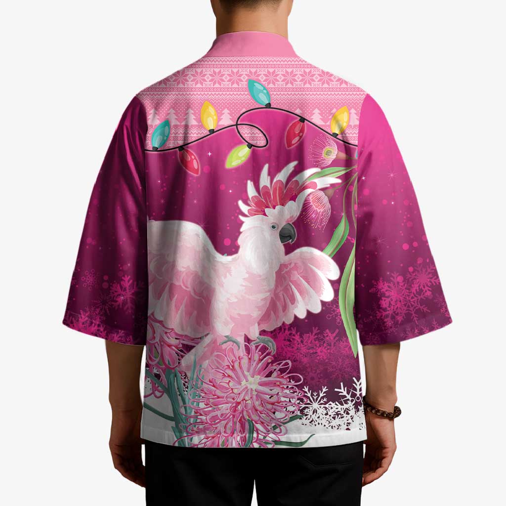 Pink Cockatoo Australia Christmas Kimono Grevillea Eucalyptus Blossoms - Aussie Hoodie