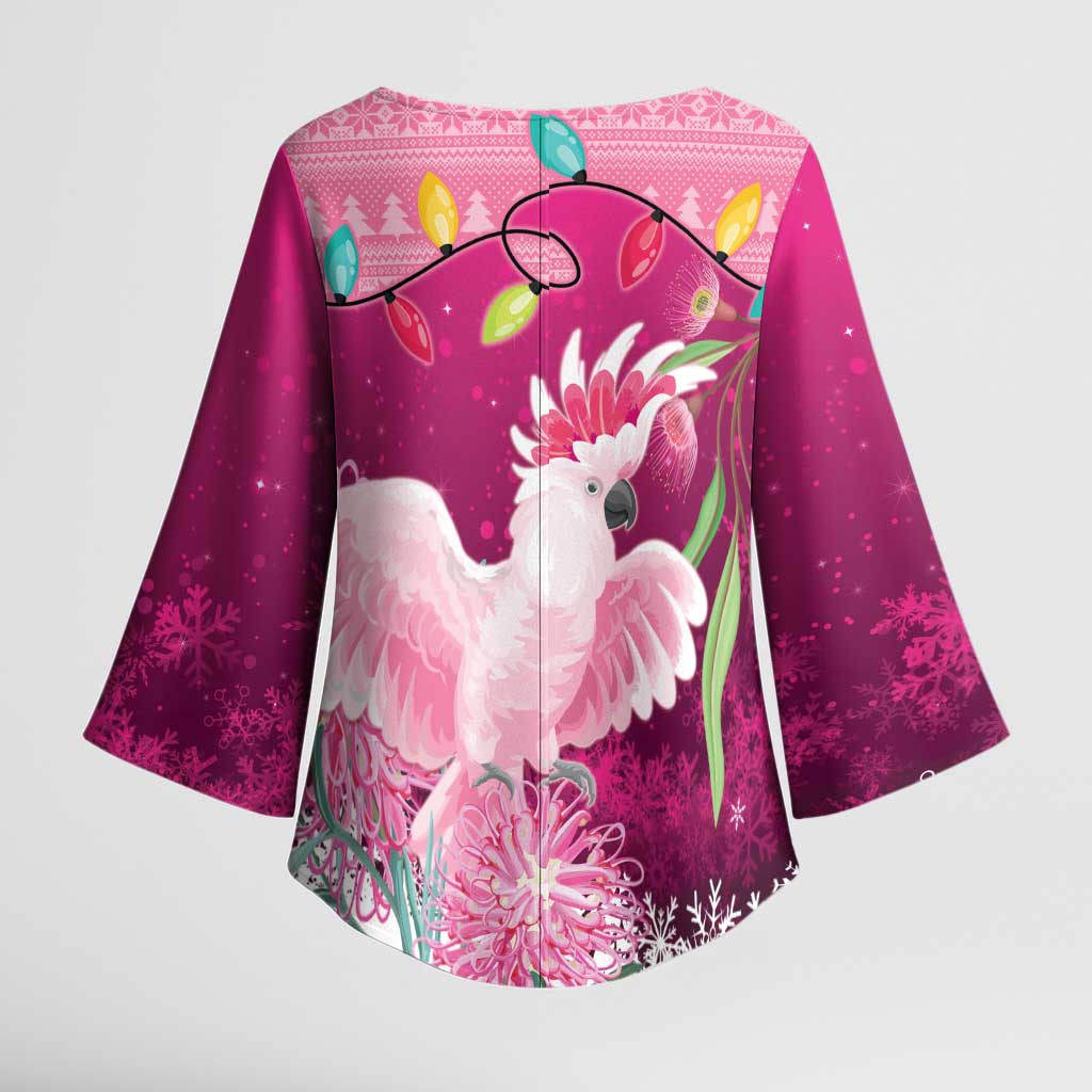Pink Cockatoo Australia Christmas Kimono Sleeve Blouse Grevillea Eucalyptus Blossoms - Aussie Hoodie