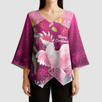 Pink Cockatoo Australia Christmas Kimono Sleeve Blouse Grevillea Eucalyptus Blossoms - Aussie Hoodie