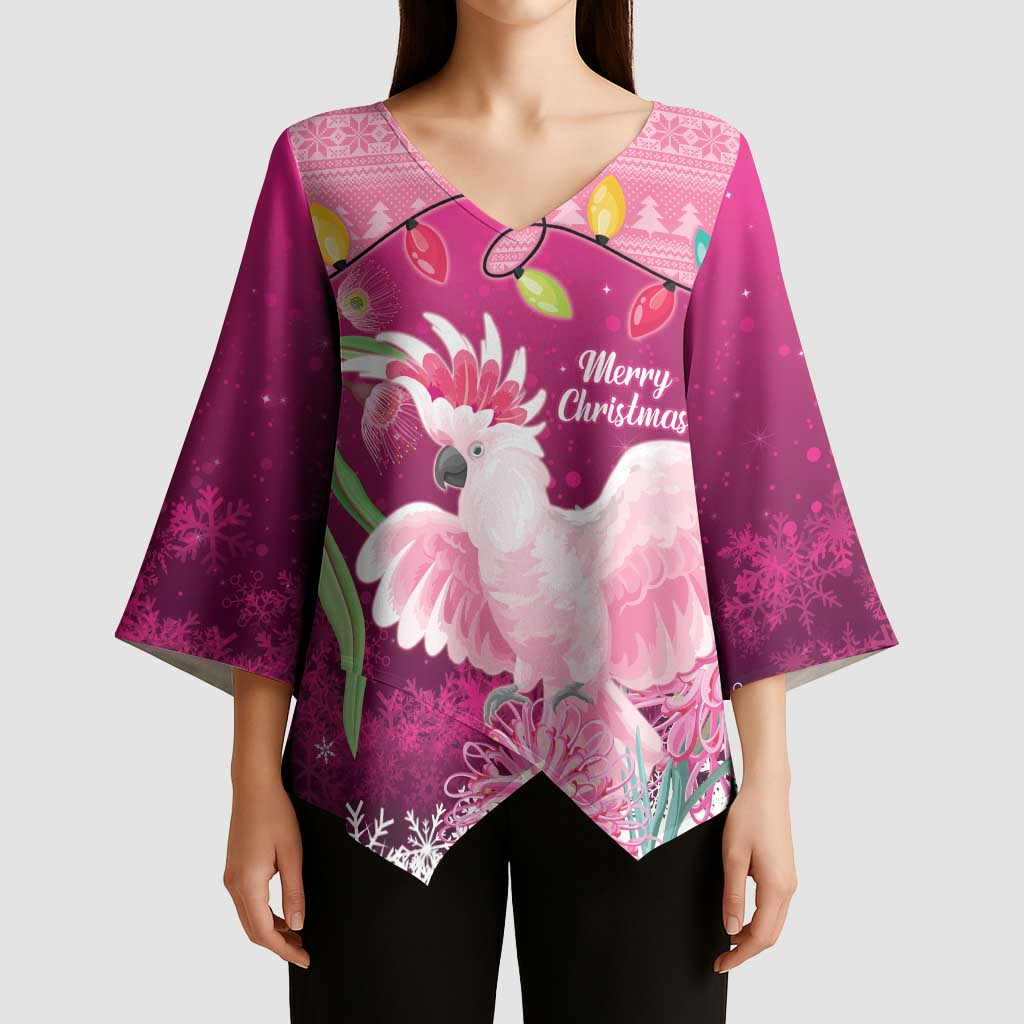 Pink Cockatoo Australia Christmas Kimono Sleeve Blouse Grevillea Eucalyptus Blossoms - Aussie Hoodie