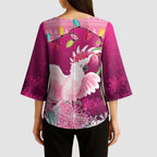 Pink Cockatoo Australia Christmas Kimono Sleeve Blouse Grevillea Eucalyptus Blossoms - Aussie Hoodie