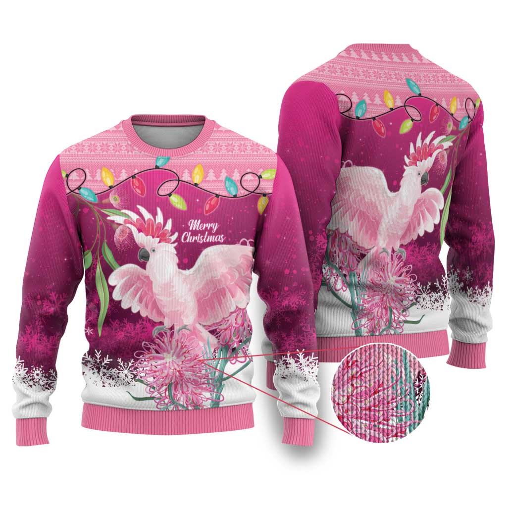 Pink Cockatoo Australia Christmas Ugly Christmas Sweater Grevillea Eucalyptus Blossoms - Aussie Hoodie
