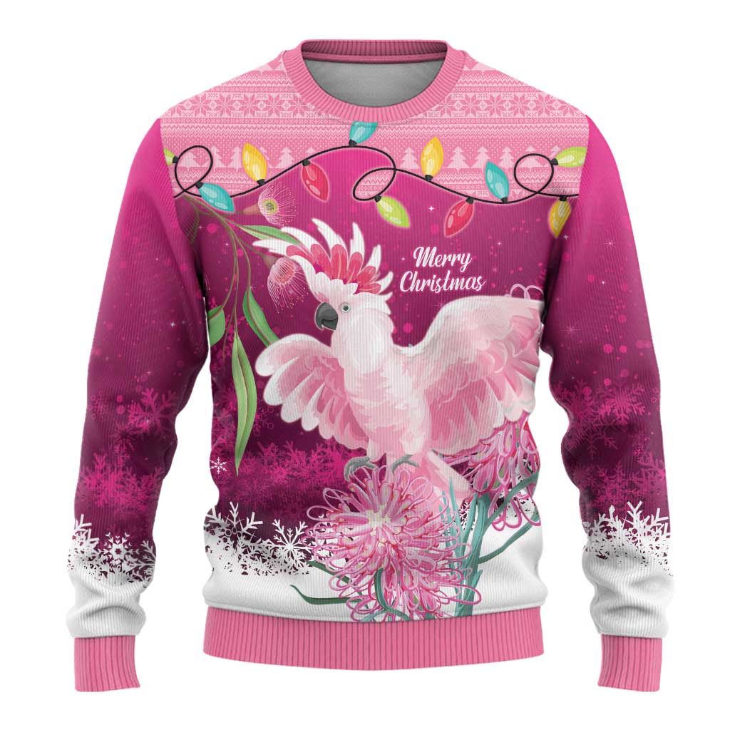 Pink Cockatoo Australia Christmas Ugly Christmas Sweater Grevillea Eucalyptus Blossoms - Aussie Hoodie