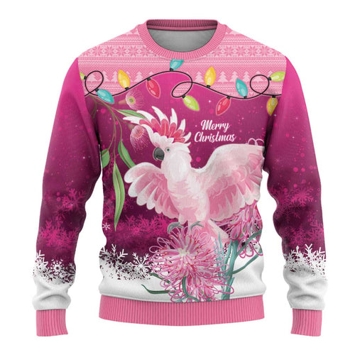 Pink Cockatoo Australia Christmas Ugly Christmas Sweater Grevillea Eucalyptus Blossoms - Aussie Hoodie