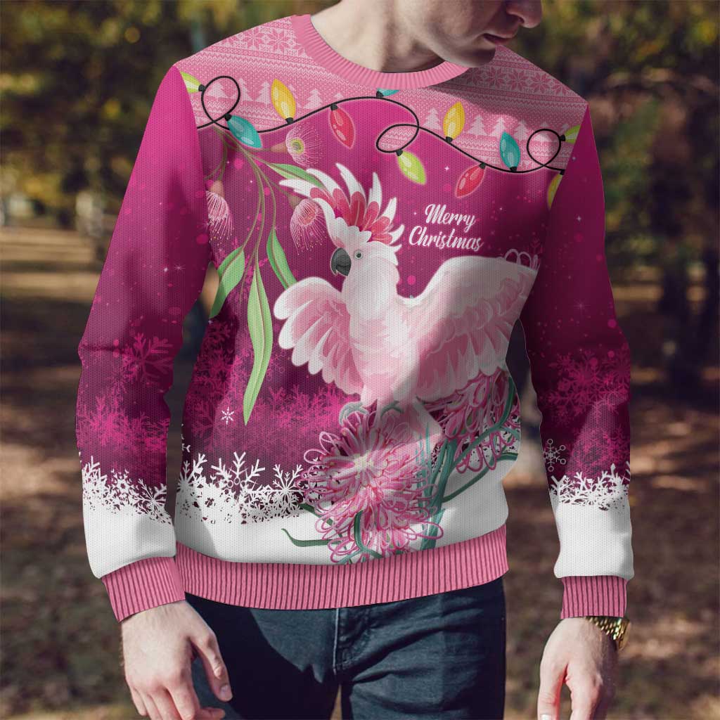 Pink Cockatoo Australia Christmas Ugly Christmas Sweater Grevillea Eucalyptus Blossoms - Aussie Hoodie
