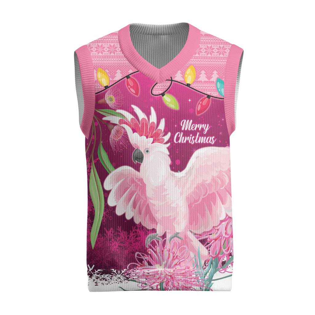 Pink Cockatoo Australia Christmas Knitted V-Neck Vest Grevillea Eucalyptus Blossoms - Aussie Hoodie