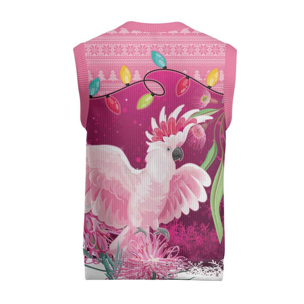 Pink Cockatoo Australia Christmas Knitted V-Neck Vest Grevillea Eucalyptus Blossoms - Aussie Hoodie