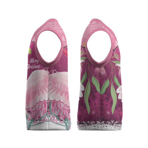 Pink Cockatoo Australia Christmas Knitted V-Neck Vest Grevillea Eucalyptus Blossoms - Aussie Hoodie