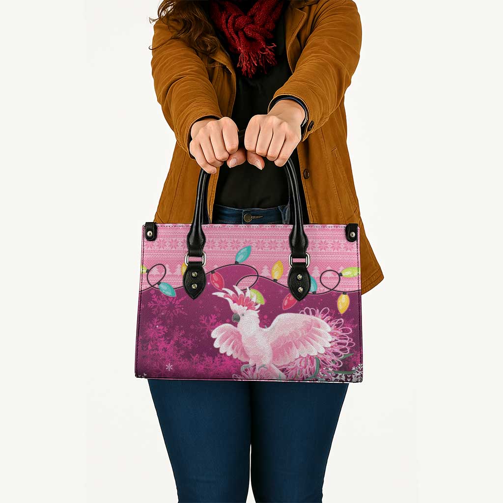 Pink Cockatoo Australia Christmas Leather Bag Grevillea Eucalyptus Blossoms - Aussie Hoodie