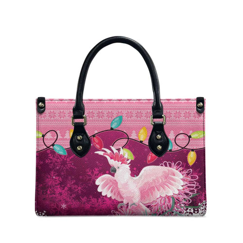 Pink Cockatoo Australia Christmas Leather Bag Grevillea Eucalyptus Blossoms - Aussie Hoodie