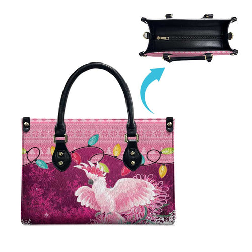 Pink Cockatoo Australia Christmas Leather Bag Grevillea Eucalyptus Blossoms - Aussie Hoodie