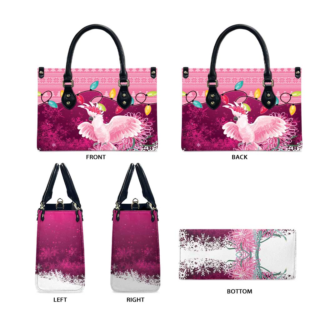 Pink Cockatoo Australia Christmas Leather Bag Grevillea Eucalyptus Blossoms - Aussie Hoodie