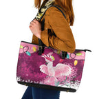 Pink Cockatoo Australia Christmas Leather Tote Bag Grevillea Eucalyptus Blossoms - Aussie Hoodie