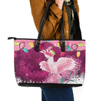 Pink Cockatoo Australia Christmas Leather Tote Bag Grevillea Eucalyptus Blossoms - Aussie Hoodie