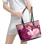 Pink Cockatoo Australia Christmas Leather Tote Bag Grevillea Eucalyptus Blossoms - Aussie Hoodie