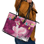 Pink Cockatoo Australia Christmas Leather Tote Bag Grevillea Eucalyptus Blossoms - Aussie Hoodie