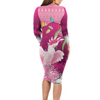 Pink Cockatoo Australia Christmas Long Sleeve Bodycon Dress Grevillea Eucalyptus Blossoms - Aussie Hoodie