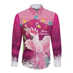 Pink Cockatoo Australia Christmas Long Sleeve Button Shirt Grevillea Eucalyptus Blossoms - Aussie Hoodie