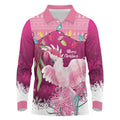 Pink Cockatoo Australia Christmas Long Sleeve Polo Shirt Grevillea Eucalyptus Blossoms - Aussie Hoodie