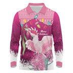 Pink Cockatoo Australia Christmas Long Sleeve Polo Shirt Grevillea Eucalyptus Blossoms - Aussie Hoodie