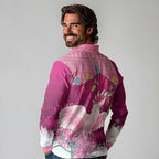Pink Cockatoo Australia Christmas Long Sleeve Polo Shirt Grevillea Eucalyptus Blossoms - Aussie Hoodie