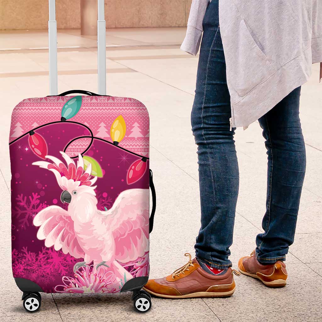 Pink Cockatoo Australia Christmas Luggage Cover Grevillea Eucalyptus Blossoms - Aussie Hoodie
