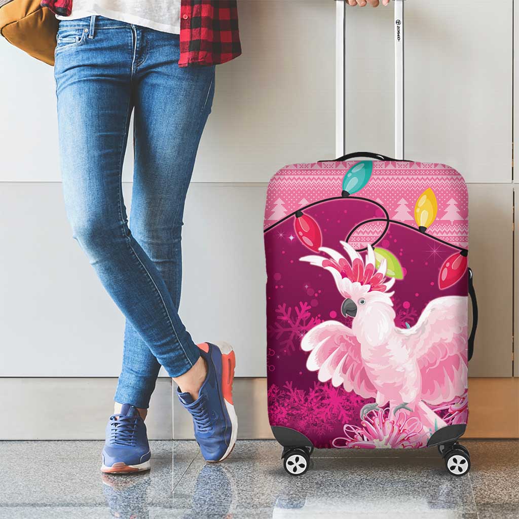 Pink Cockatoo Australia Christmas Luggage Cover Grevillea Eucalyptus Blossoms - Aussie Hoodie