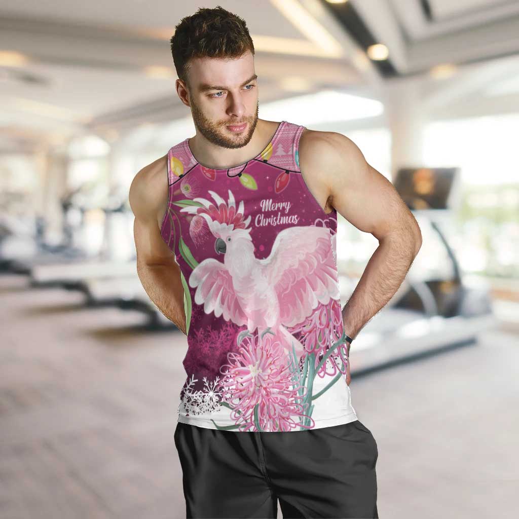 Pink Cockatoo Australia Christmas Men Tank Top Grevillea Eucalyptus Blossoms - Aussie Hoodie