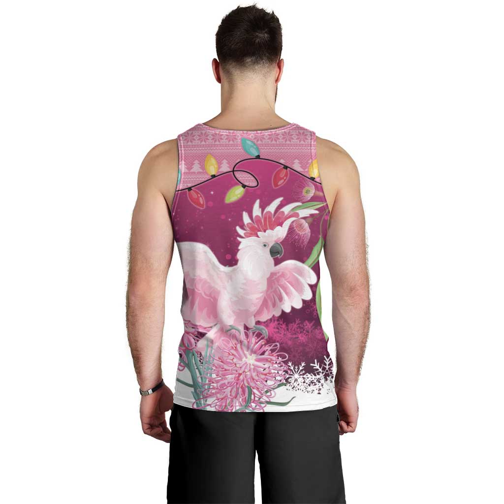 Pink Cockatoo Australia Christmas Men Tank Top Grevillea Eucalyptus Blossoms - Aussie Hoodie
