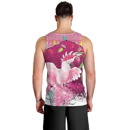Pink Cockatoo Australia Christmas Men Tank Top Grevillea Eucalyptus Blossoms - Aussie Hoodie
