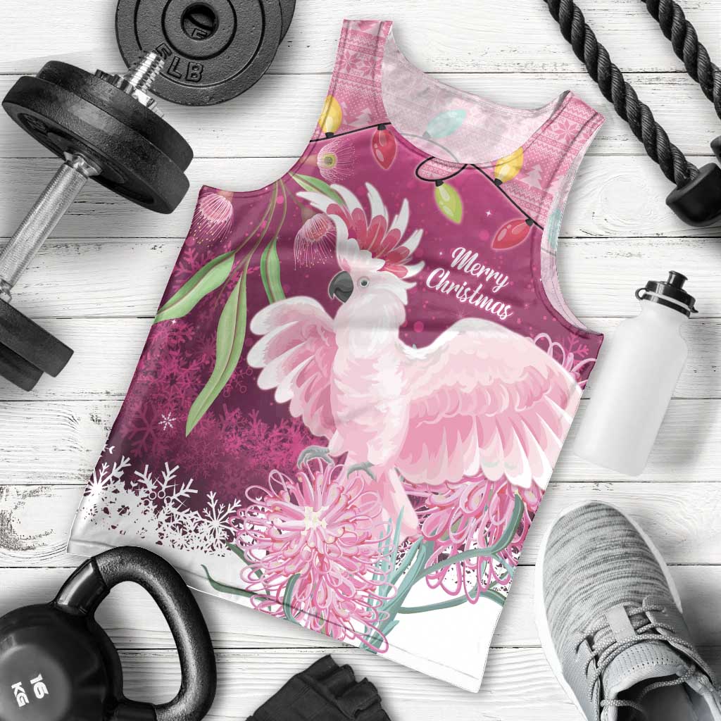 Pink Cockatoo Australia Christmas Men Tank Top Grevillea Eucalyptus Blossoms - Aussie Hoodie