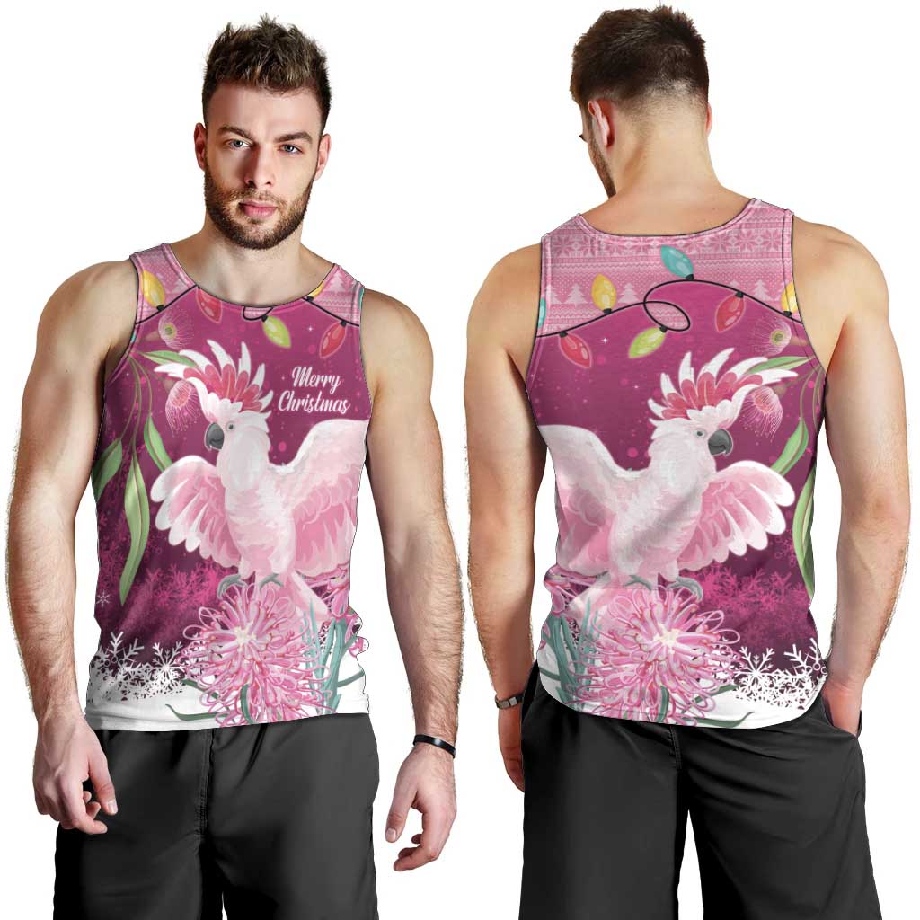 Pink Cockatoo Australia Christmas Men Tank Top Grevillea Eucalyptus Blossoms - Aussie Hoodie
