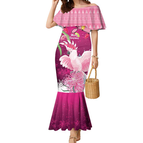 Pink Cockatoo Australia Christmas Mermaid Dress Grevillea Eucalyptus Blossoms - Aussie Hoodie