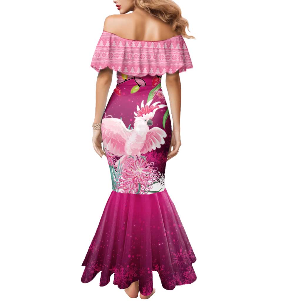 Pink Cockatoo Australia Christmas Mermaid Dress Grevillea Eucalyptus Blossoms - Aussie Hoodie
