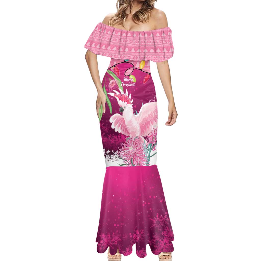 Pink Cockatoo Australia Christmas Mermaid Dress Grevillea Eucalyptus Blossoms - Aussie Hoodie