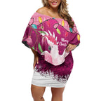 Pink Cockatoo Australia Christmas Off Shoulder Short Dress Grevillea Eucalyptus Blossoms - Aussie Hoodie