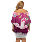 Pink Cockatoo Australia Christmas Off Shoulder Short Dress Grevillea Eucalyptus Blossoms - Aussie Hoodie