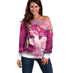 Pink Cockatoo Australia Christmas Off Shoulder Sweater Grevillea Eucalyptus Blossoms - Aussie Hoodie