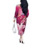Pink Cockatoo Australia Christmas Off The Shoulder Long Sleeve Dress Grevillea Eucalyptus Blossoms - Aussie Hoodie