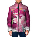 Pink Cockatoo Australia Christmas Padded Jacket Grevillea Eucalyptus Blossoms - Aussie Hoodie