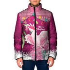 Pink Cockatoo Australia Christmas Padded Jacket Grevillea Eucalyptus Blossoms - Aussie Hoodie