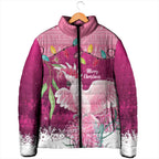 Pink Cockatoo Australia Christmas Padded Jacket Grevillea Eucalyptus Blossoms - Aussie Hoodie