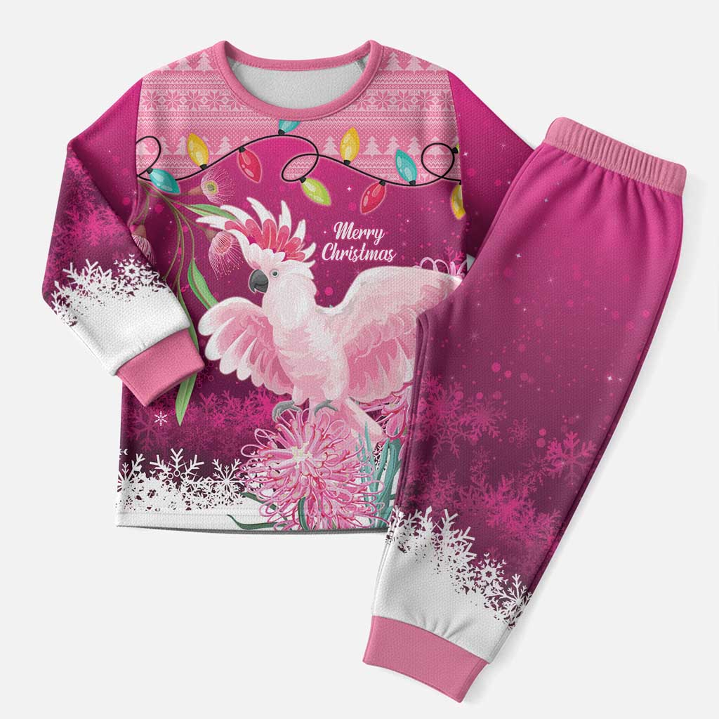 Pink Cockatoo Australia Christmas Pajama Set Grevillea Eucalyptus Blossoms - Aussie Hoodie