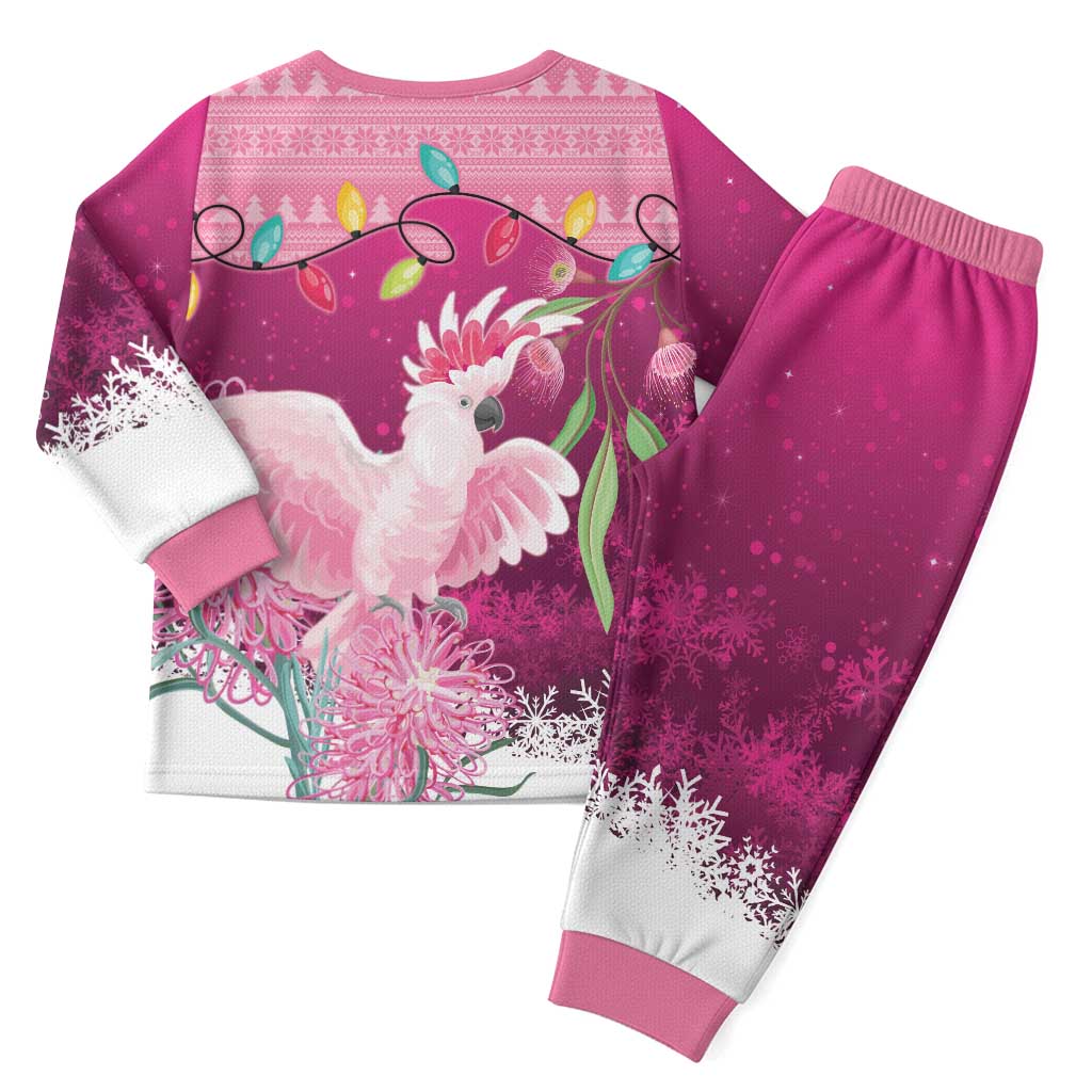 Pink Cockatoo Australia Christmas Pajama Set Grevillea Eucalyptus Blossoms - Aussie Hoodie
