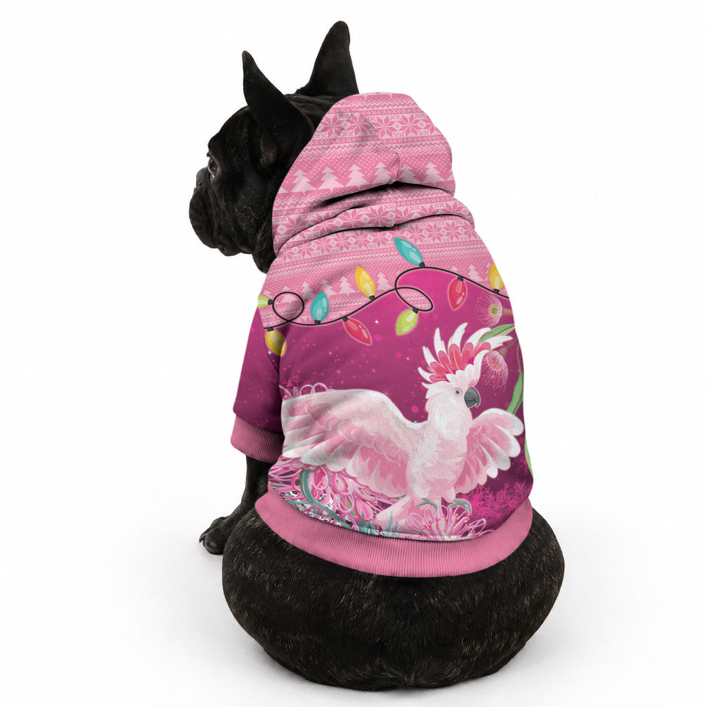 Pink Cockatoo Australia Christmas Pet Hoodie Grevillea Eucalyptus Blossoms